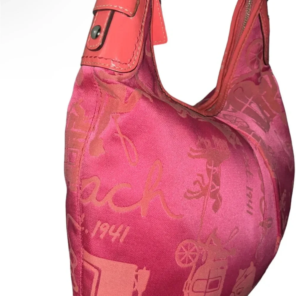 AUTHENTIC COACH HORSE & CARRIAGE HOBO BAG PURSE SATIN LEATHER ORANGE/PINK_RARE